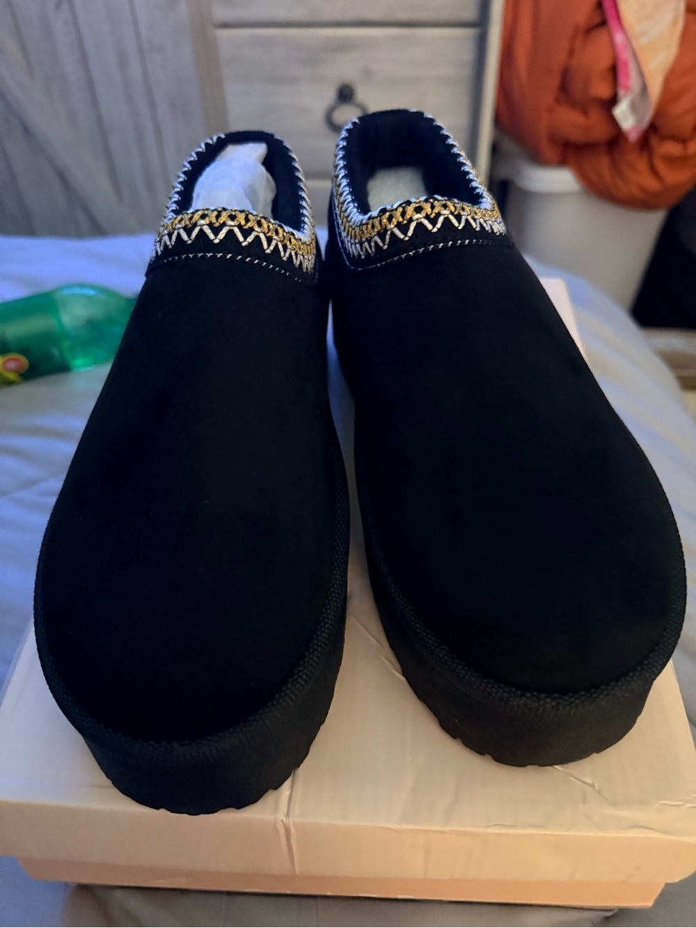 Glaze Black Platform Slip-On Shoes with Gold Trim - Picture 4 of 4